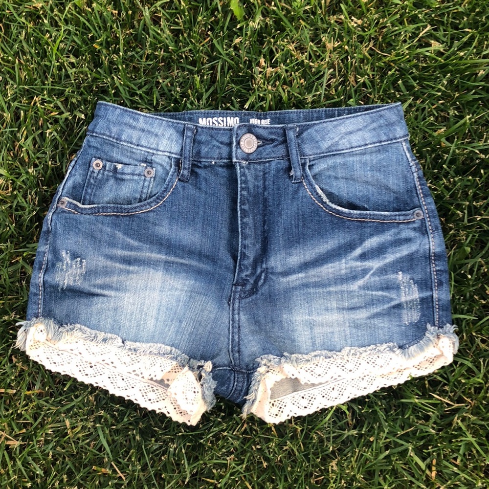 Mossimo High Waist Jean Shorts Crochet Trim Size 2